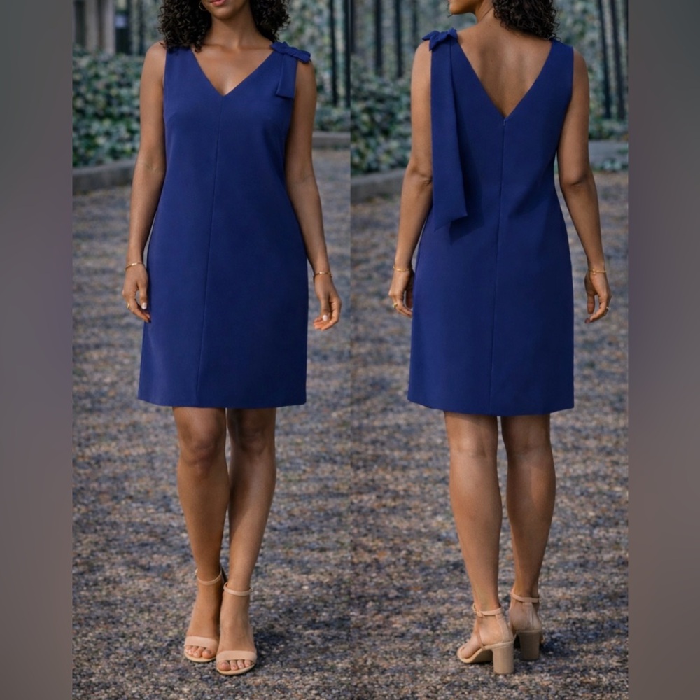 Donna Morgan Dress 6 Blue Bow Shoulder Stretch Career Church